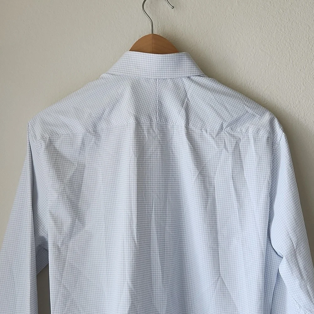 PERRY ELLIS Portfolio Tech Dress Shirt Slim Sz 16 34/35 Light Blue Checkered NWT - Picture 5 of 9